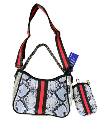 Crossbody Neoprene Purse Snake Red Stripe with Chain & Adjustable/Removable Strap & Extra Pouch