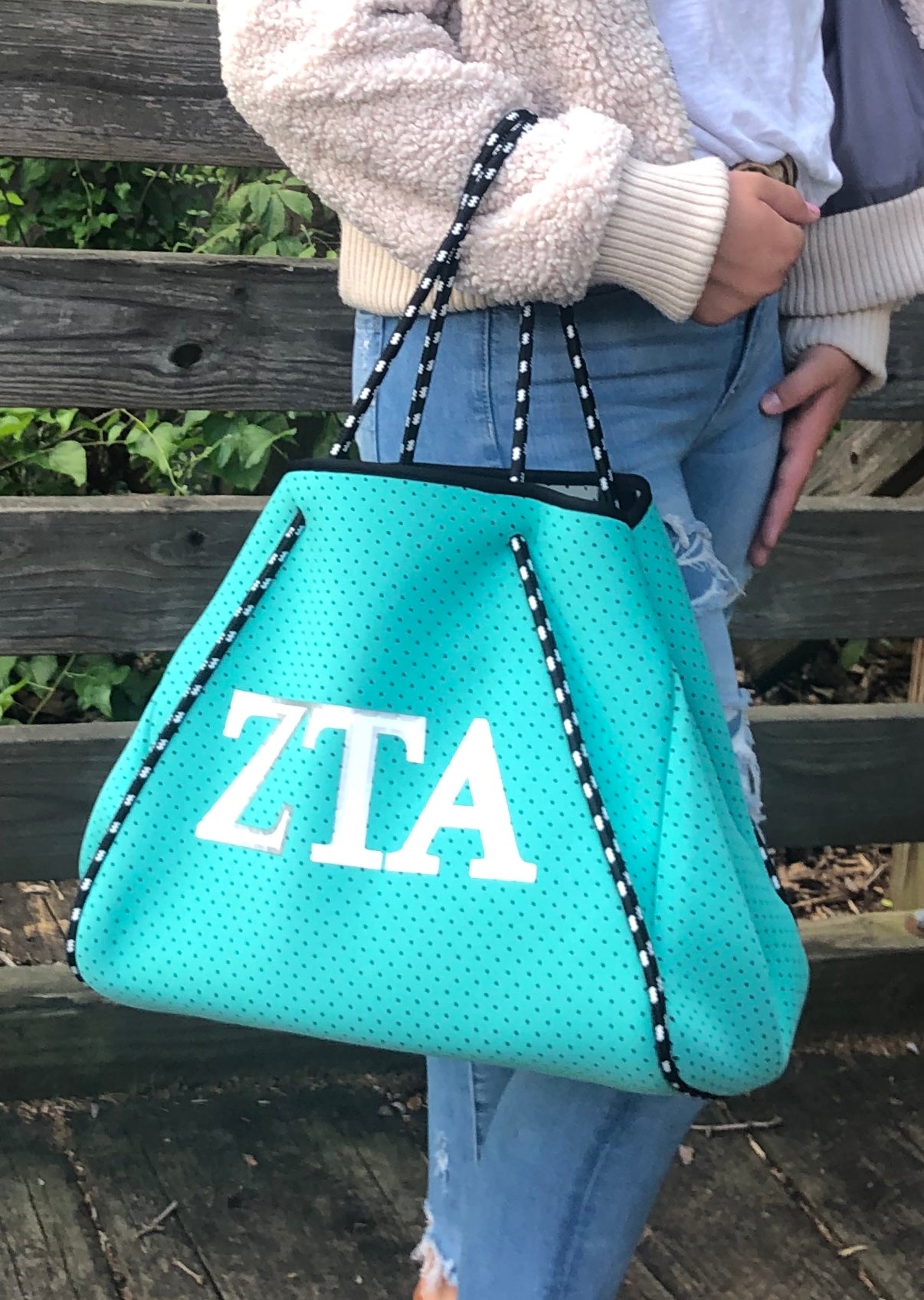 Zeta Tau Alpha Sorority Gift Bid Day Recruitment Neoprene Tote Bags School Overnight Gym Travel Beach Sister Dallas Hill